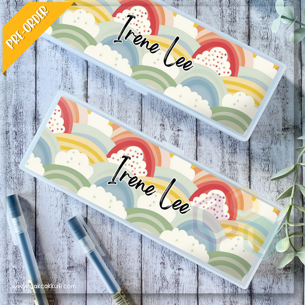 PB014 - Pastel Rainbows Personalised Pencil Box