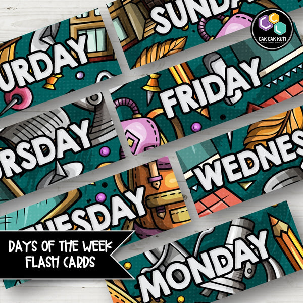 Flash Cards - Days of the Week Headers Bold Green (Digital Download)